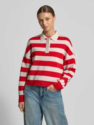 Bluzka z długim rękawem o kroju regular fit z czystej żywej wełny z kołnierzykiem polo Windsor