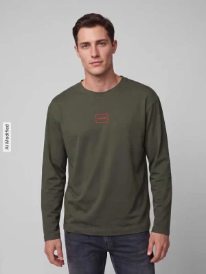bluzka z długim rękawem o kroju regular fit z mieszanka bawełny Model 'Laze Longsleeve' Hugo Oliwkowy