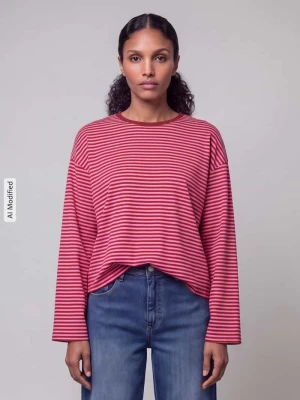 bluzka z długim rękawem o kroju relaxed fit z czystej bawełny model 'FREJA' Only Mocnoróżowy melanż