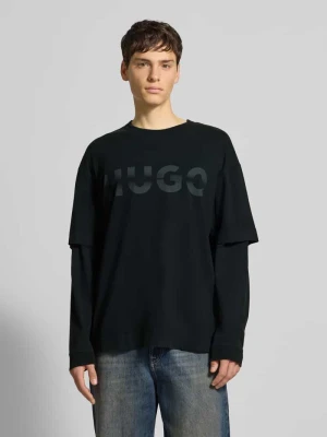 Bluzka z długim rękawem o kroju relaxed fit z czystej bawełny model ‘NENZYON’ Hugo Blue