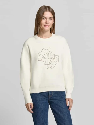 Bluzka z długim rękawem o kroju relaxed fit z elastycznej mieszanki materiałów Guess Ciemnobrązowy