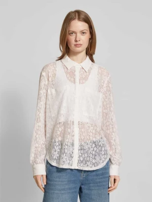 Bluzka z długim rękawem o kroju relaxed fit z koronki model ‘SCOUT’ Pieces