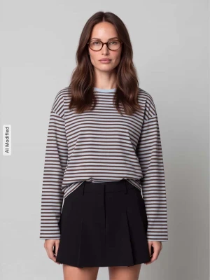 bluzka z długim rękawem o kroju relaxed fit z mieszanka bawełny model 'ADIE' Pieces Niebieski