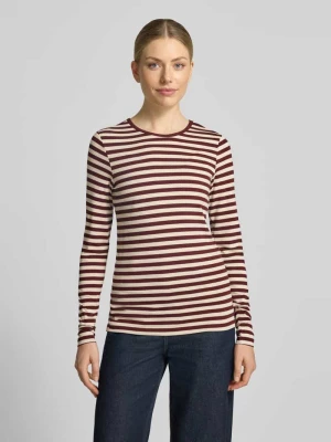 Bluzka z długim rękawem o kroju skinny z mieszanki wiskozy model 'Liana' Freequent Ciemnobrązowy