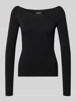 bluzka z długim rękawem o kroju slim fit dekolt w łódkę REVIEW Czarny