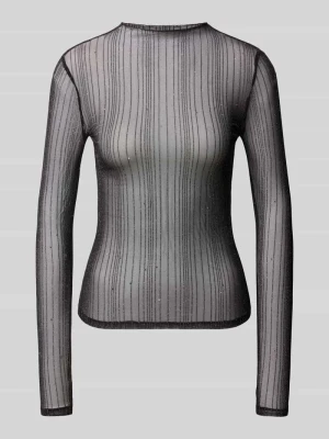 bluzka z długim rękawem o kroju slim fit w półprzezroczystym efekcie model 'TURNO' Vila Czarny