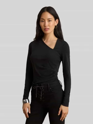 bluzka z długim rękawem o kroju slim fit z asymetrycznym dekoltem Lauren Ralph Lauren czarny