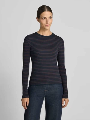 bluzka z długim rękawem o kroju slim fit z czystej bawełny model 'NURIT' Drykorn Ciemnoniebieski