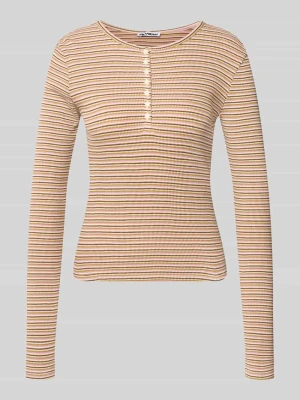 Bluzka z długim rękawem o kroju slim fit z czystej bawełny REVIEW Różowawy