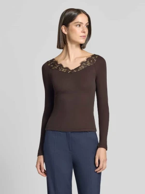 Bluzka z długim rękawem o kroju slim fit z czystej bawełny Rich & Royal Czekoladowy