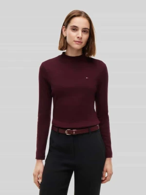 Bluzka z długim rękawem o kroju slim fit z czystej bawełny Tommy Hilfiger Ciemnoczerwony
