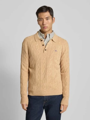 Bluzka z długim rękawem o kroju slim fit z czystej wełny model ‘Cable’ Gant