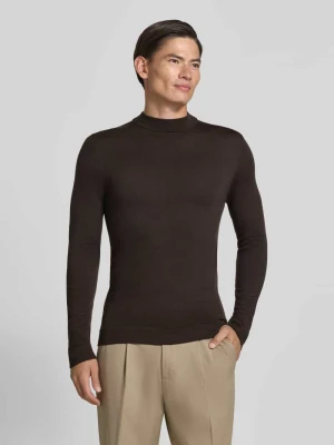 Bluzka z długim rękawem o kroju slim fit z czystej żywej wełny model 'Arwon' Drykorn Ciemnobrązowy