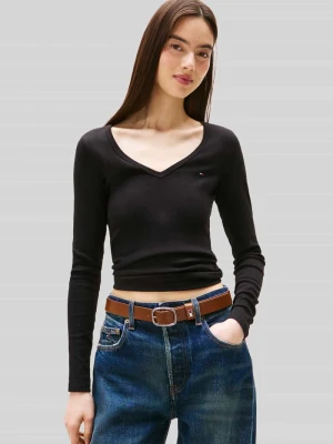 bluzka z długim rękawem o kroju slim fit z detalem z logo Tommy Jeans Czarny
