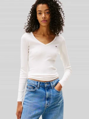 bluzka z długim rękawem o kroju slim fit z detalem z logo Tommy Jeans Złamany biały