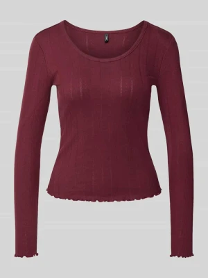 bluzka z długim rękawem o kroju slim fit z domieszką bawełny model 'TENNA' Only Bordowy