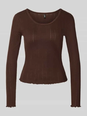 bluzka z długim rękawem o kroju slim fit z domieszką bawełny model 'TENNA' Only Czekoladowy