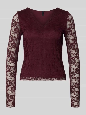 Bluzka z długim rękawem o kroju slim fit z efektem koronki model ‘IBEN’ Vero Moda
