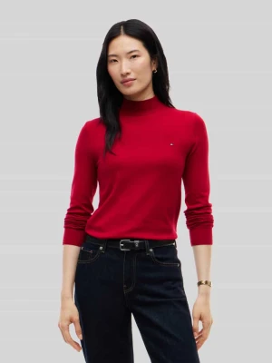 bluzka z długim rękawem o kroju slim fit z golfem typu mock neck Tommy Hilfiger Czerwony