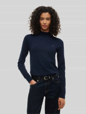 bluzka z długim rękawem o kroju slim fit z golfem typu mock neck Tommy Hilfiger Granatowy