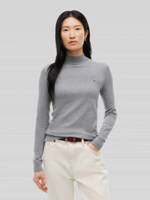 bluzka z długim rękawem o kroju slim fit z golfem typu mock neck Tommy Hilfiger Średnioszary