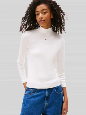 bluzka z długim rękawem o kroju slim fit z golfem typu mock neck Tommy Jeans Biały