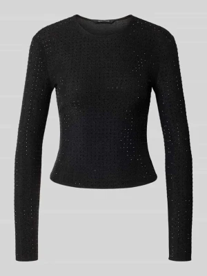 bluzka z długim rękawem o kroju slim fit z kamieniami stras Armani Exchange Czarny