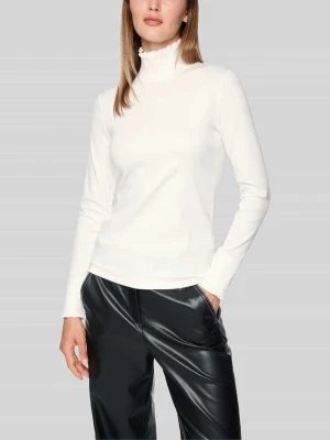 bluzka z długim rękawem o kroju slim fit z kołnierzem z falbanami Marc Cain Złamany biały