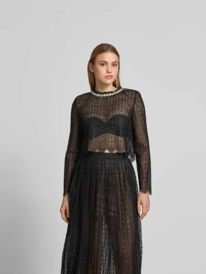 Bluzka z długim rękawem o kroju slim fit z kwiatowej koronki Self Portrait Czarny