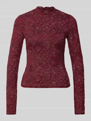 Bluzka z długim rękawem o kroju slim fit z kwiecistej koronki model 'Lacey' Y.A.S Bordowy