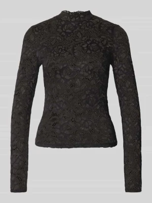 Bluzka z długim rękawem o kroju slim fit z kwiecistej koronki model 'Lacey' Y.A.S Czarny