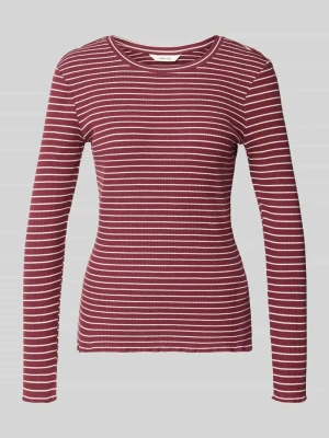 bluzka z długim rękawem o kroju slim fit z mieszanka bawełny model 'ANNA' Selected Bordowy