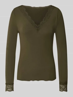 bluzka z długim rękawem o kroju slim fit z mieszanka modalu z dodatkiem wełny model 'SKYE' Vero Moda Oliwkowy