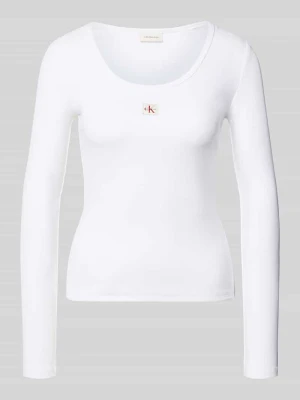 Bluzka z długim rękawem o kroju slim fit z mieszanki bawełny Calvin Klein Jeans Biały