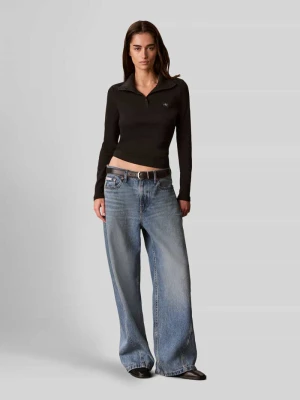 Bluzka z długim rękawem o kroju slim fit z mieszanki bawełny Calvin Klein Jeans Czarny