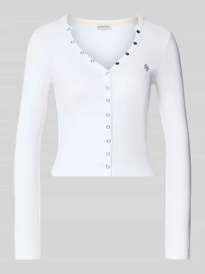 Bluzka z długim rękawem o kroju slim fit z mieszanki bawełny Guess Biały