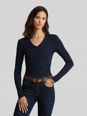 Bluzka z długim rękawem o kroju slim fit z mieszanki bawełny i modalu Lauren Ralph Lauren Granatowy