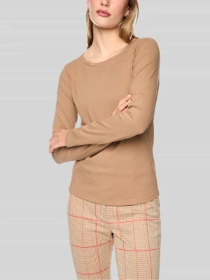 bluzka z długim rękawem o kroju slim fit z mieszanki bawełny Marc Cain Camel
