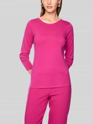 bluzka z długim rękawem o kroju slim fit z mieszanki bawełny Marc Cain Mocnoróżowy