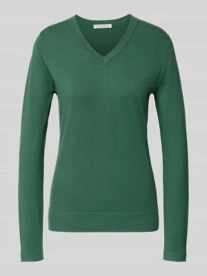 Bluzka z długim rękawem o kroju slim fit z mieszanki bawełny Marc Cain Trawiasty zielony