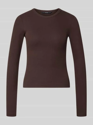 bluzka z długim rękawem o kroju slim fit z mieszanki bawełny model 'CHLOE' Vero Moda Czekoladowy