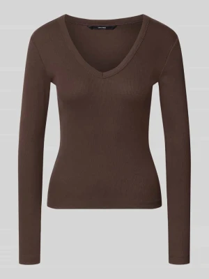 bluzka z długim rękawem o kroju slim fit z mieszanki bawełny model 'CHLOE' Vero Moda Czekoladowy
