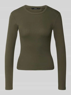 bluzka z długim rękawem o kroju slim fit z mieszanki bawełny model 'CHLOE' Vero Moda Ziemisty brązowy