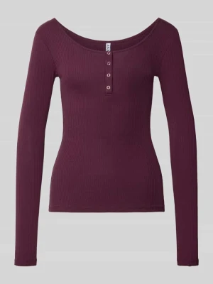 bluzka z długim rękawem o kroju slim fit z mieszanki bawełny model 'KITTE' Pieces Bordowy