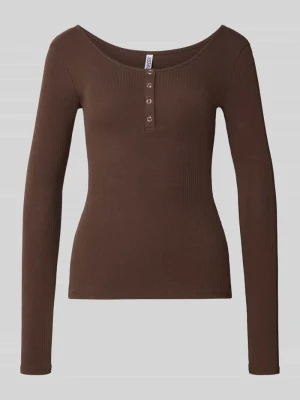 bluzka z długim rękawem o kroju slim fit z mieszanki bawełny model 'KITTE' Pieces Ciemnobrązowy