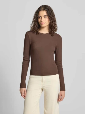 Bluzka z długim rękawem o kroju slim fit z mieszanki bawełny model 'VAL' Only Czekoladowy