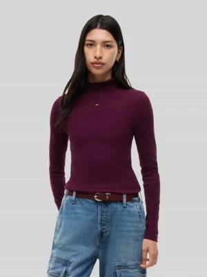 Bluzka z długim rękawem o kroju slim fit z mieszanki bawełny Tommy Jeans Bordowy
