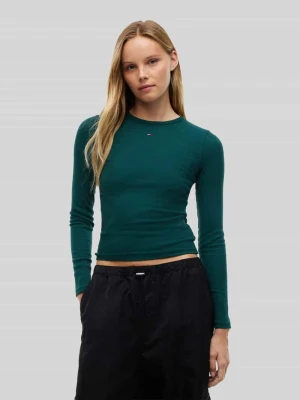 Bluzka z długim rękawem o kroju slim fit z mieszanki bawełny Tommy Jeans Ciemnozielony