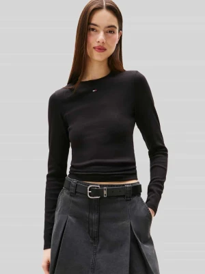 Bluzka z długim rękawem o kroju slim fit z mieszanki bawełny Tommy Jeans Czarny