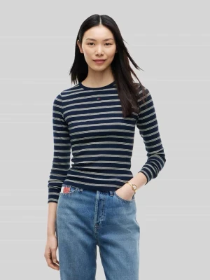 Bluzka z długim rękawem o kroju slim fit z mieszanki bawełny Tommy Jeans Granatowy